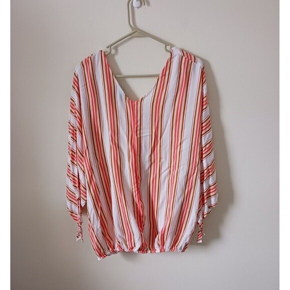 Lane Bryant Top Striped Off The Shoulder Short Sleeve Orange White Size 14/16 - Picture 2 of 6